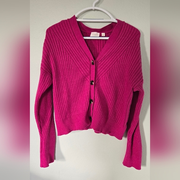 Women's Pink Ribbed Cardigan Sweater - Picture 1 of 5